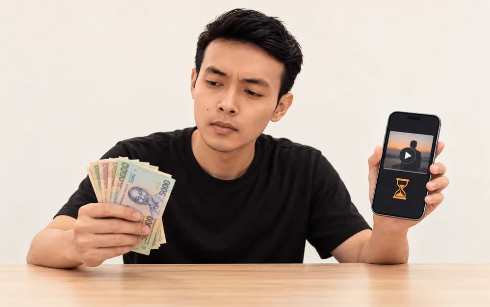 Giang cân nhắc chi phí thuê editor và chờ video trên điện thoại
